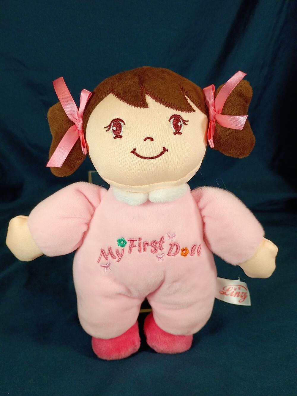 Linzy My First Doll 10" Pink Plush Brunette Pigtails